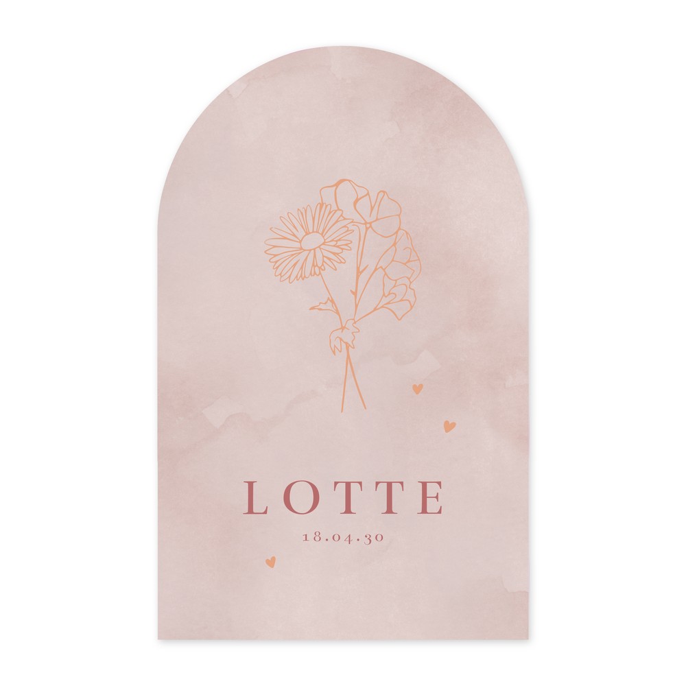 Geboortekaartje meisje bloem lijntekening roze Lotte