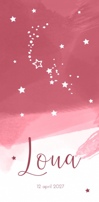 Geboortekaartje Prénatal roze aquarel met sterren Loua voor