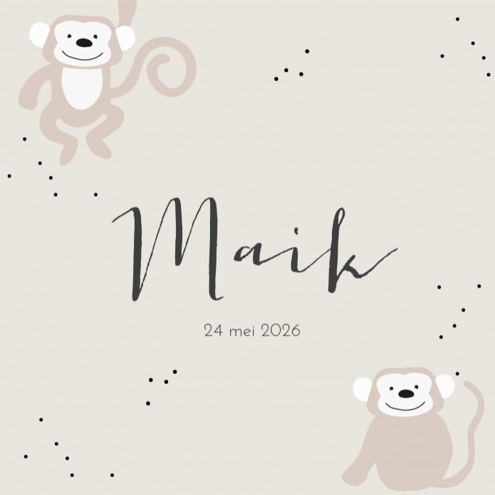 Geboortekaartje Prénatal jongen aap beige Maik