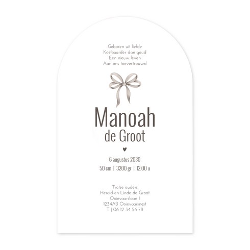 Geboortekaartje neutraal strik beige Manoah