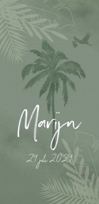 Geboortekaartje groene palmbomen Marijn