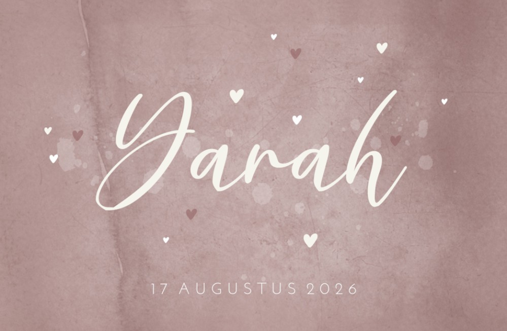 Geboortekaartje meisje beton hartjes Yarah voor