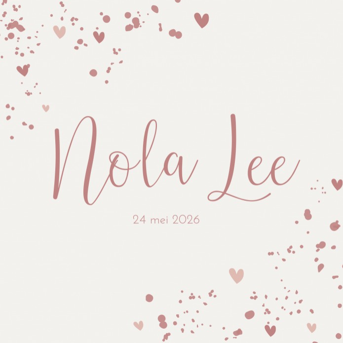 Geboortekaartje Prénatal roze hartjes Nola Lee voor