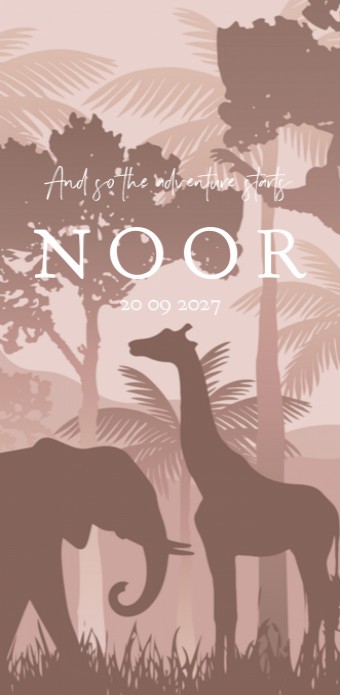 Geboortekaartje meisje roze jungle Noor