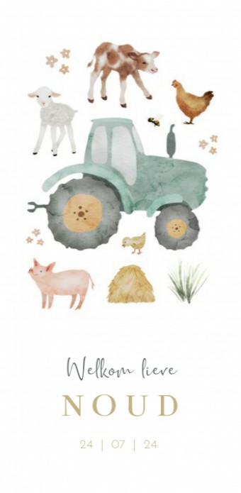 Geboortekaartje boerderij tractor aquarel Noud voor
