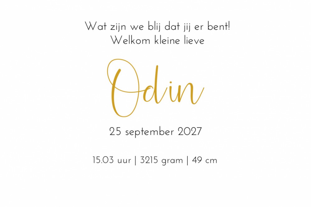 Geboortekaartje met foto en goudfolie naam Odin