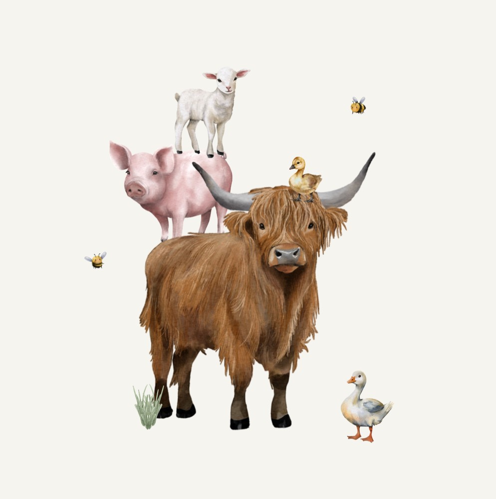 Poster met gestapelde boerderijdieren