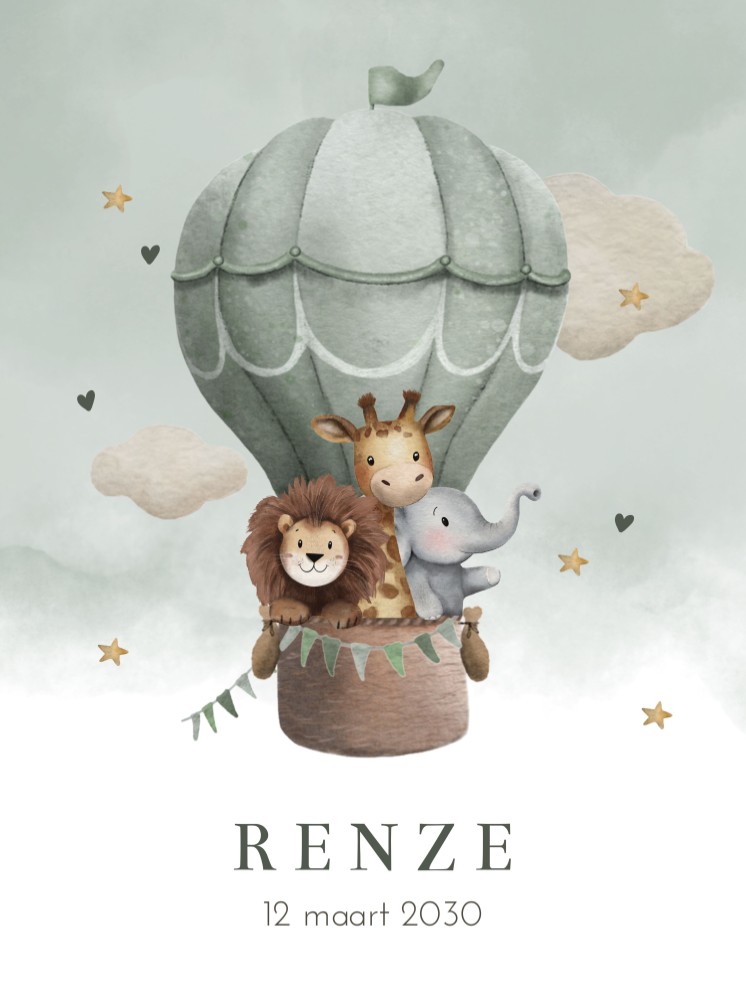 Poster luchtballon jungledieren Renze