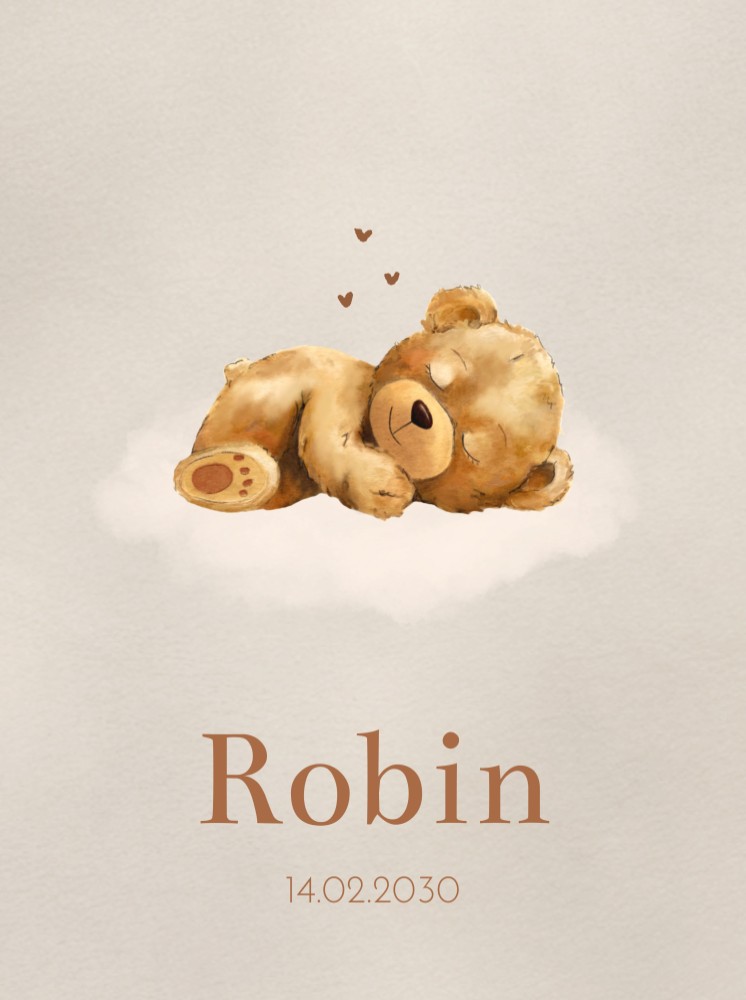 Poster neutraal teddybeer wolk Robin 30x40