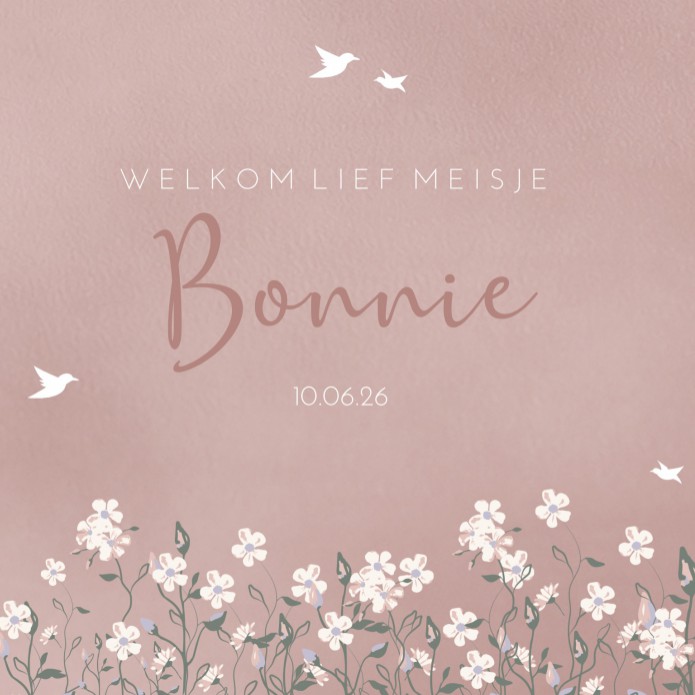 Geboortekaartje Prénatal meisje roze bloemen Bonnie voor