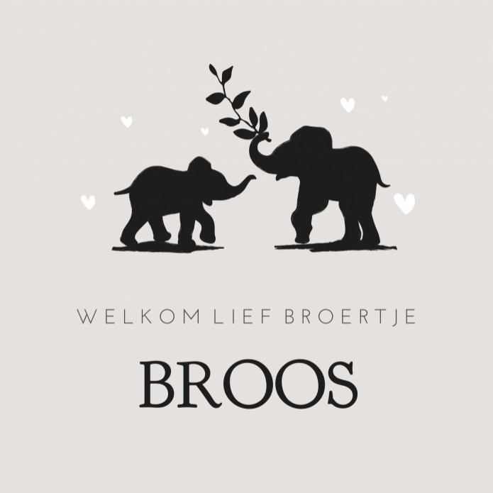 Geboortekaartje Prénatal zoon silhouette olifant Broos voor