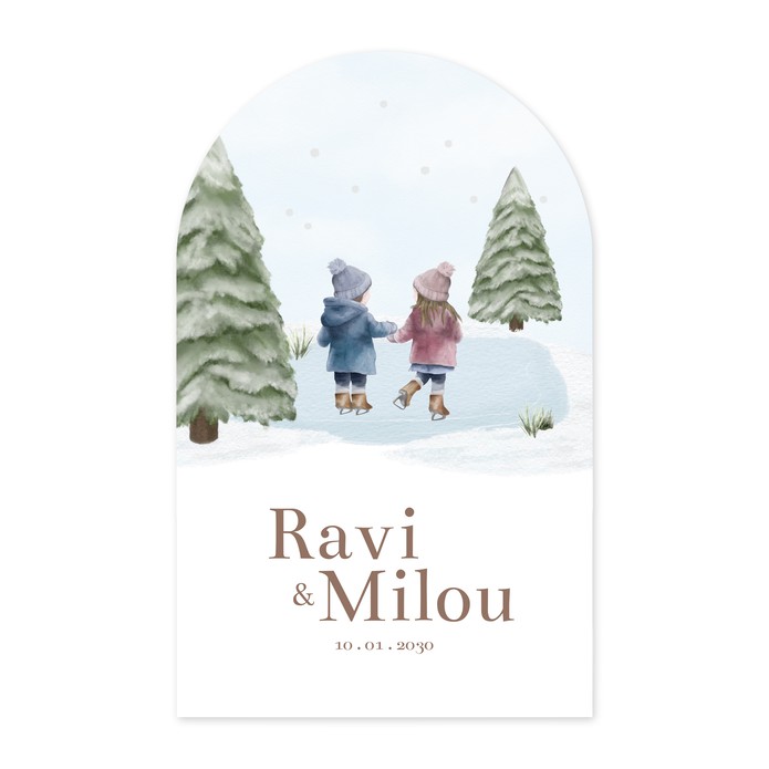 Geboortekaartje tweeling winter boog Ravi en Milou