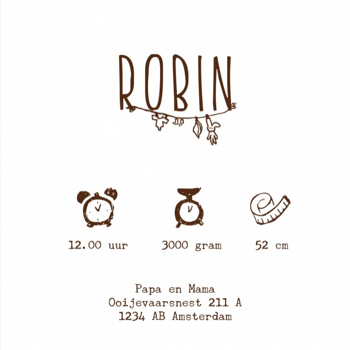 Geboortekaartje huizen geel Robin