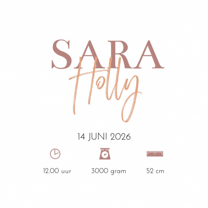 Geboortekaartje meisje roze Sara Holly binnen