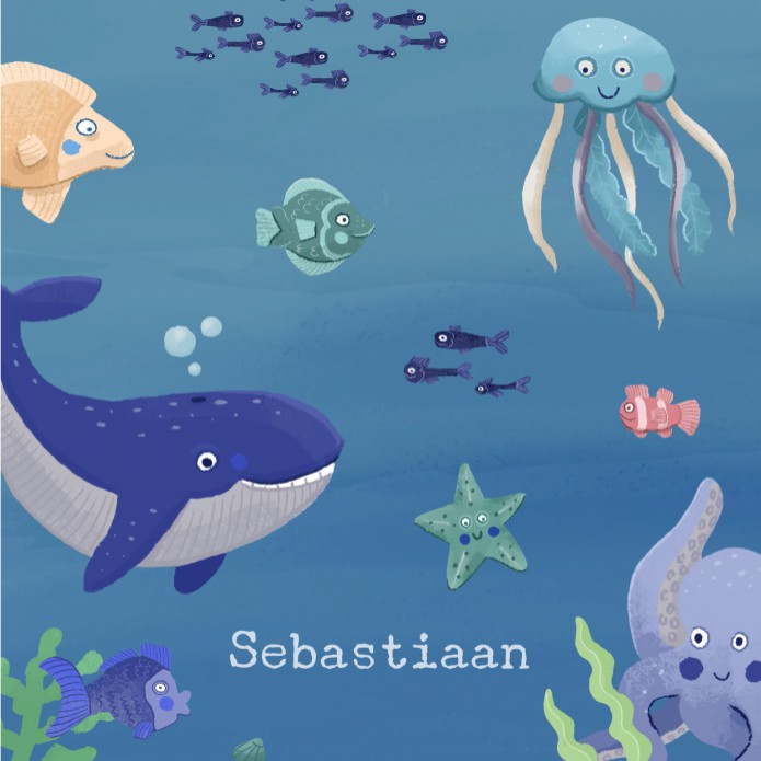 Geboortekaartje onderwaterwereld zeedieren Sebastiaan voor