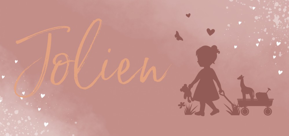Geboortekaartje meisje roze silhouette Jolien voor
