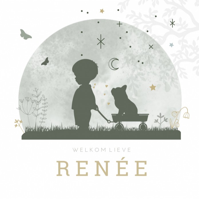 Geboortekaartje jongen silhouette bulldog Renée voor