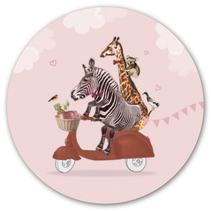 Sluitsticker zebra op scooter roze