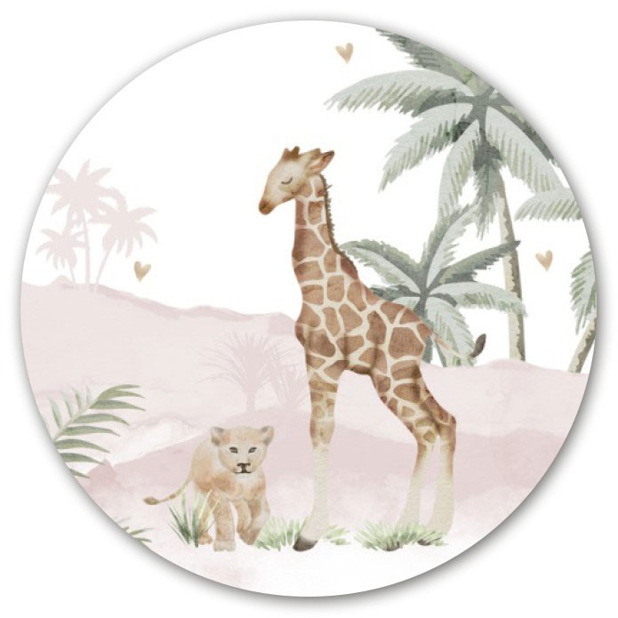 Sluitsticker-giraf-welpje-giraffe-roze-watercolour-watercolor-aquarel-palmboom-hartjes-meisje
