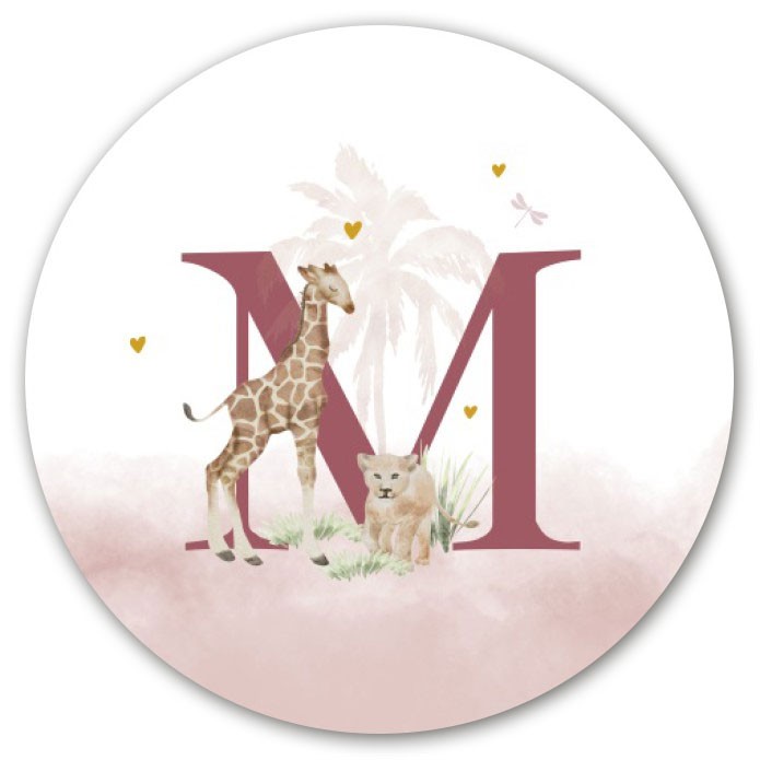 Sluitsticker letter met giraf en welpje