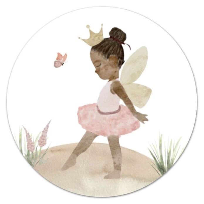 sluitsticker-sluitzegel-geboortekaartje-sprookjes-sprookjesbos-meisje-vleugels-prinses-princess-vlinder