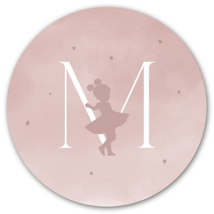Sluitsticker-sluitzegel-meisje-silhouette-dansen-roze-watercolour-sterren-letter