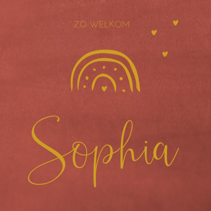 Geboortekaartje Prénatal roest rood met rainbow Sophia