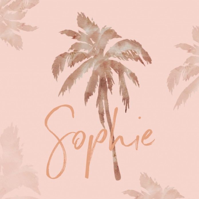 Geboortekaartje roze palmboom Sophie - rosegoudfolie optioneel voor