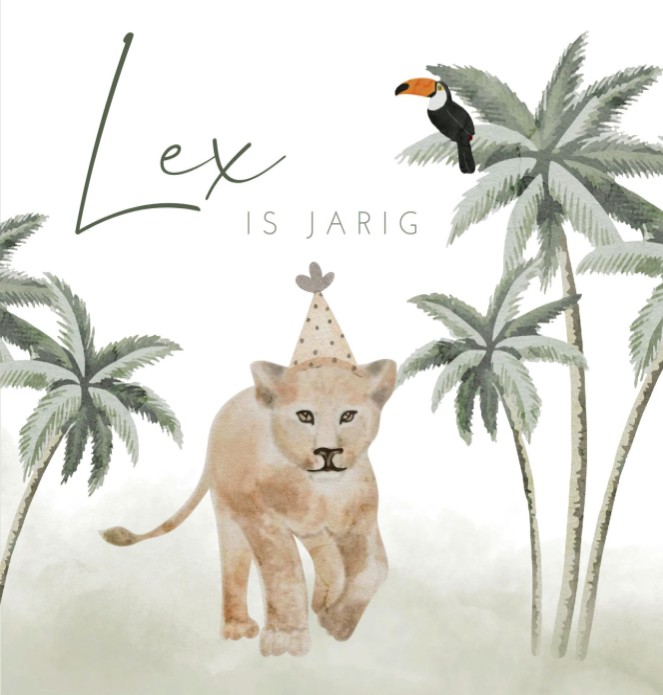 Uitnodigingskaart jungle leeuw Lex