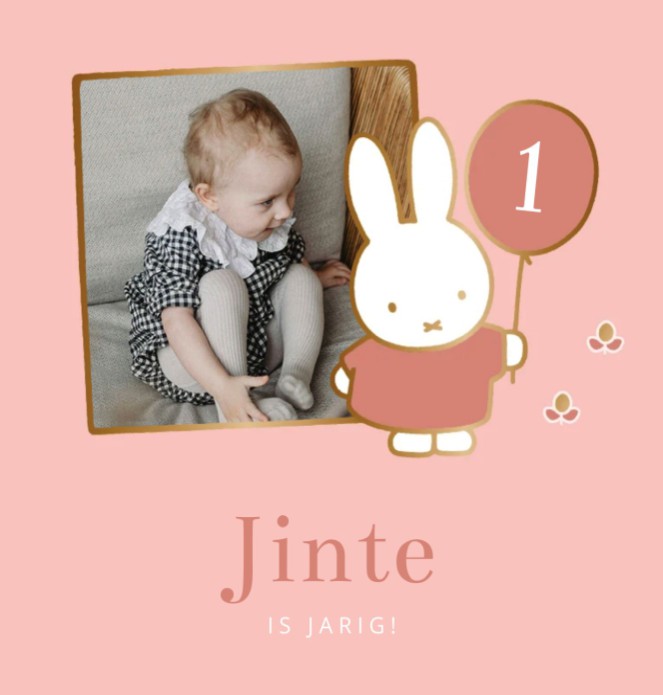 Uitnodigingskaart nijntje roze ballon foto Jinte