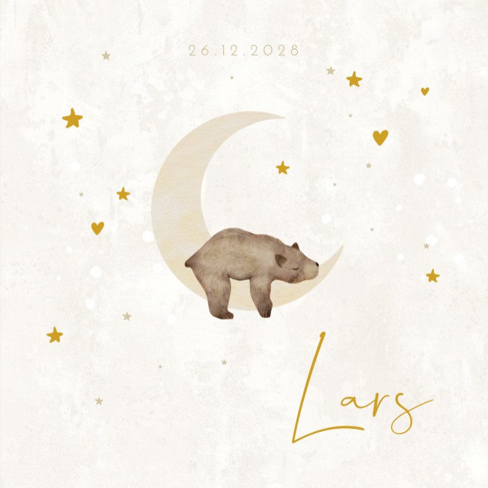 Geboortekaartje neutraal beer maan beige Lars