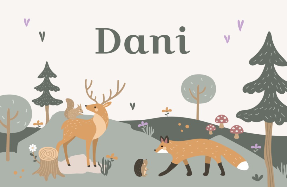 Geboortekaartje neutraal bosdieren cartoon Dani