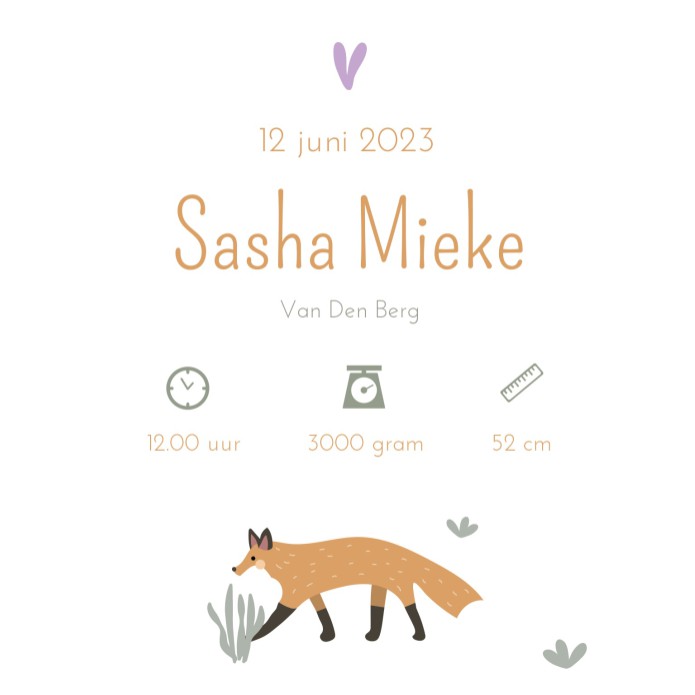 Geboortekaartje neutraal bosdieren krans Sasha