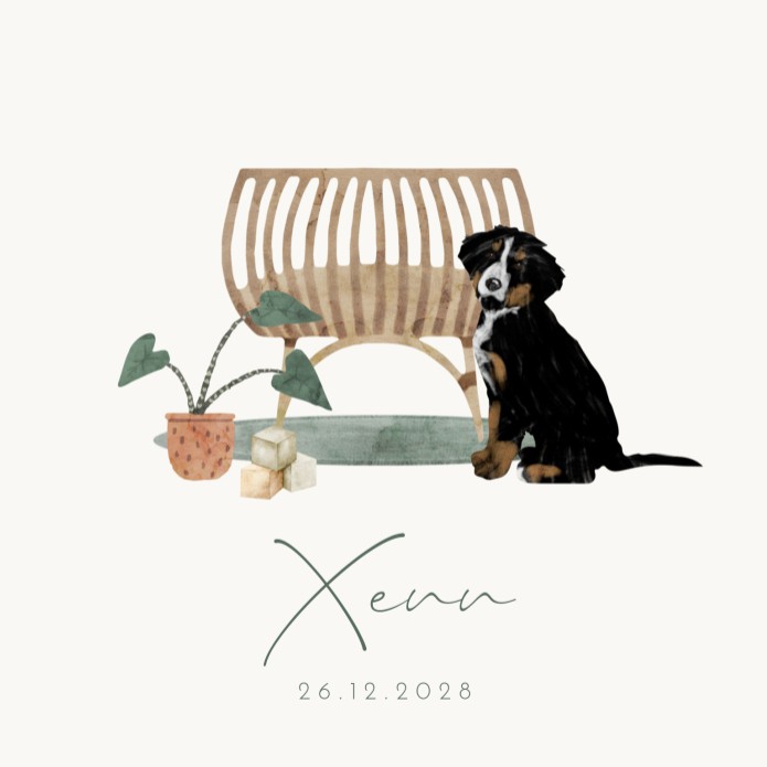 Geboortekaartje unisex hond wieg Xenn