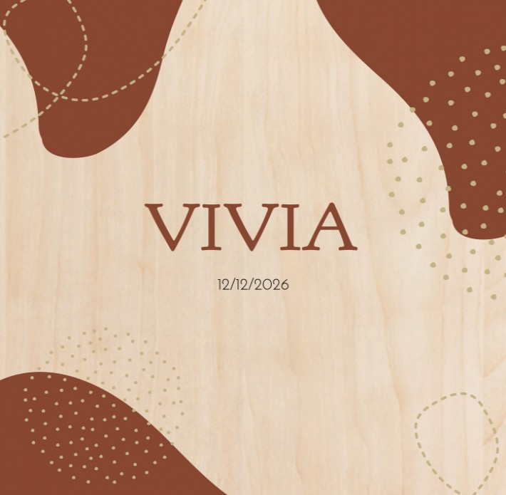 Geboortekaartje terracotta kiezels Vivia - op echt hout