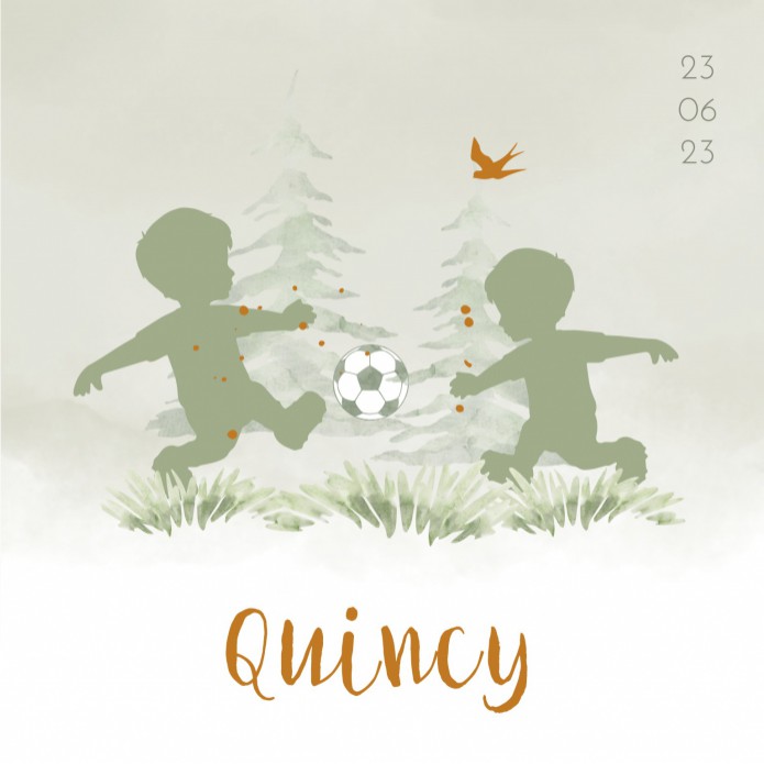 Geboortekaartje jongens met voetbal Quincy - koperfolie optioneel voor