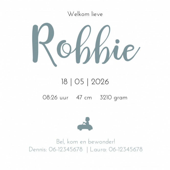 Geboortekaartje silhouette auto Robbie