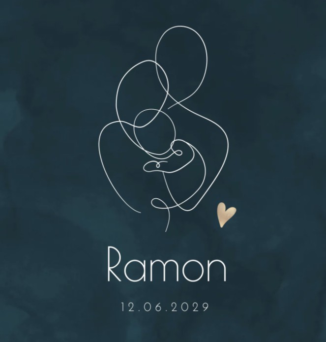 Geboortekaartje jongen aquarel lijntekening Ramon