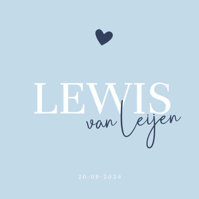 Geboortekaartje jongen minimalistisch blauw Lewis