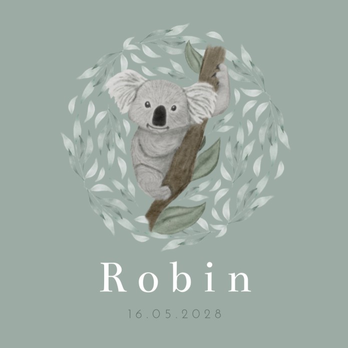 Geboortekaartje jongen koala groen Robin