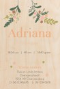 Geboortekaartje meisje met bloemenkrans Adriana - op echt hout achter