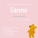 Geboortekaartje beer roze Sanne binnen