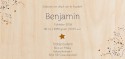 Geboortekaartje Prénatal sterren Benjamin - op echt hout achter