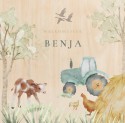 Geboortekaartje boerderij tractor aquarel Benja - op echt hout voor