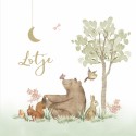 Geboortekaartje meisje jongen neutraal bosdieren beer met maan aquarel Lotje voor
