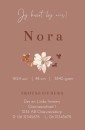 Geboortekaartje meisje droogbloemen krans Nora achter