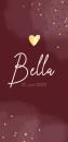 Geboortekaartje meisje donkerrode aquarel met goudlook hartjes Bella voor