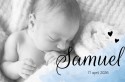 Geboortekaartje foto met blauwe watercolour Samuel voor