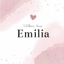 Geboortekaartje meisje roze aquarel Emilia voor