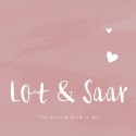 Geboortekaartje roze betonlook met hartje Lot & Saar voor